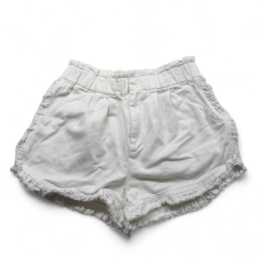 Very J Womens White Corduroy Paperbag Waist Fringe Trim Shorts Small